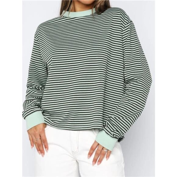 Striped Oversized Round Neck Sweatshirt - Picture 1 of 15
